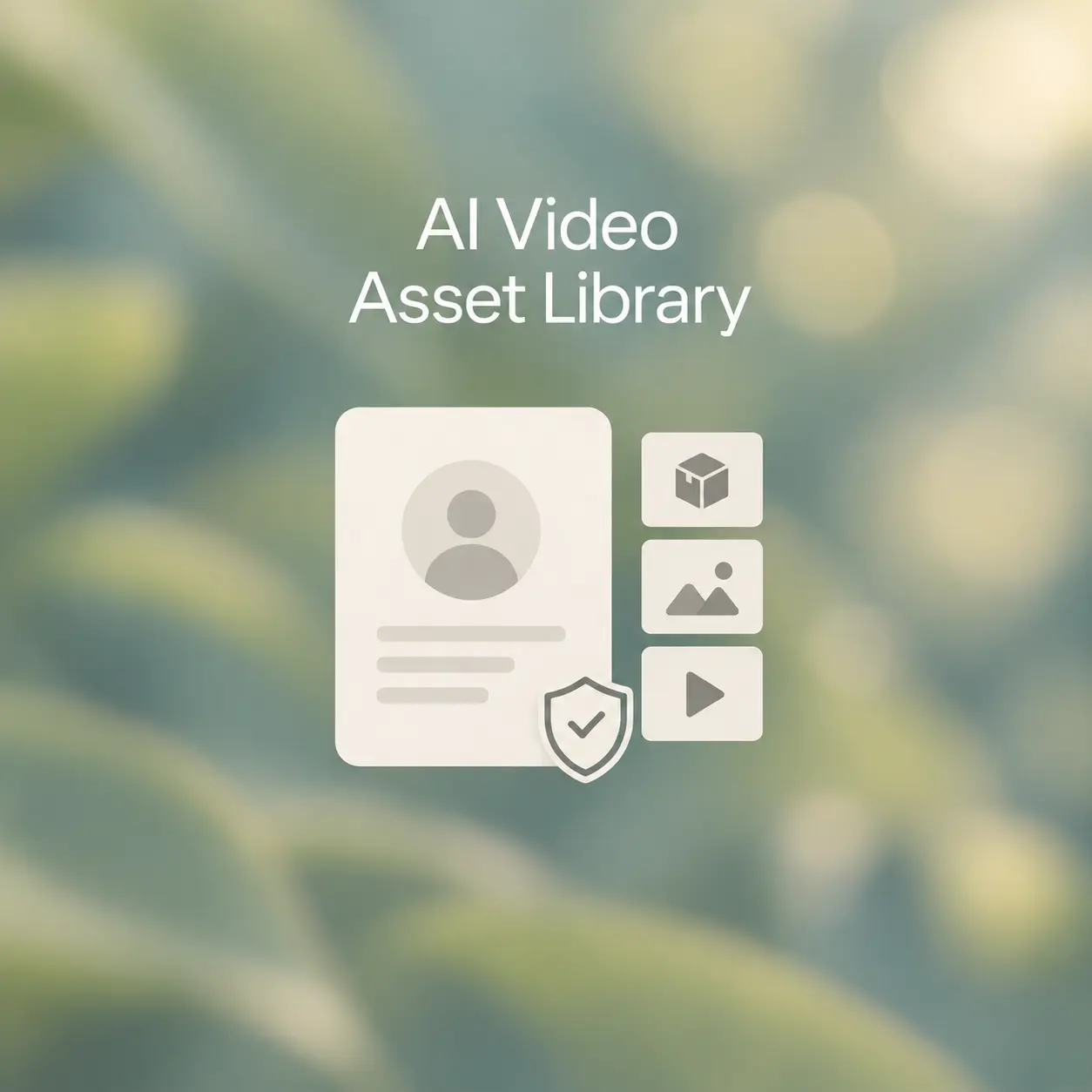 Connected translucent asset cards representing an authorized AI video asset library